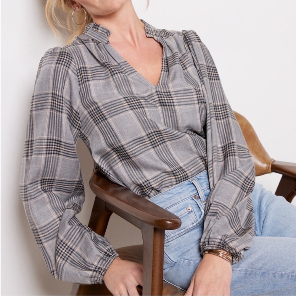 Evereve Declan Plaid Blouse, NEW NWT. XS
